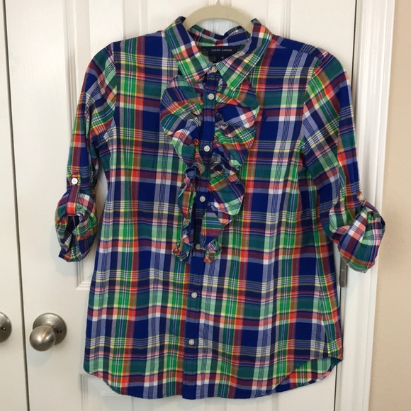 Ralph Lauren Other - Ralph Lauren Plaid Ruffled Button Down Shirt EUC